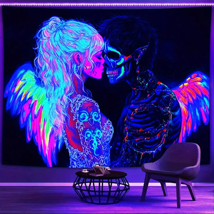 VIKAMA Neon Angel Skull Tapestry Gaming Bedroom  Hanging Room Decor