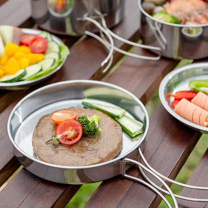 8pcs/Set Camping Cookware Mess Kit Stainless Steel Cooking Pot and Pan Set with Plates Cups for Outdoor Hiking Backpacking