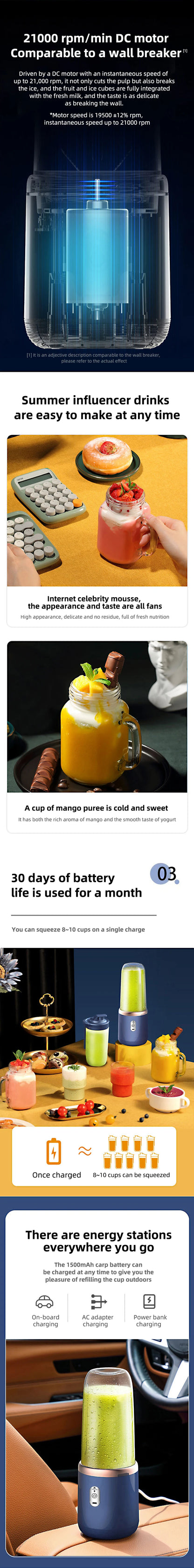 HOMEFISH 1PCS Juice Extractor Portable Rechargeable