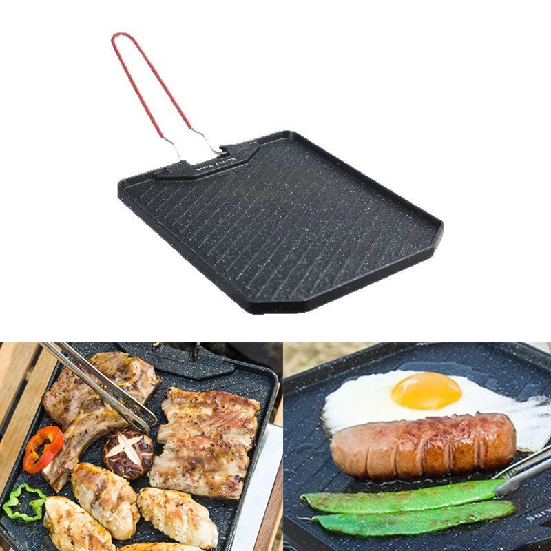 Outdoor camping barbecue pan Household non-stick frying pan Cassette oven barbecue pan Easy to clean Portable baking pan