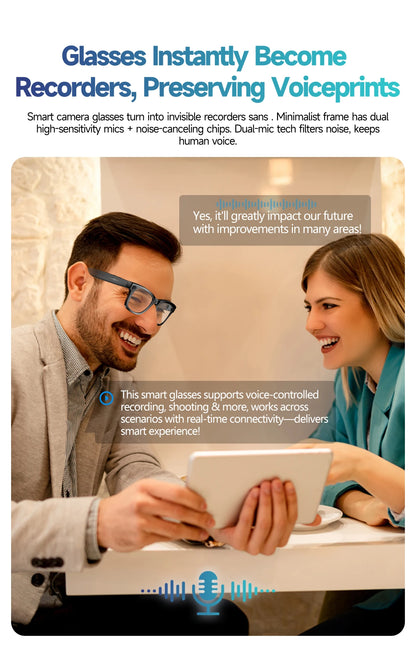 2026 Smart Glasses Men 8MP Camera WiFi Bluetooth Touch Control IP67 Waterproof AI Translation Noise Cancelling AI Glasses Women