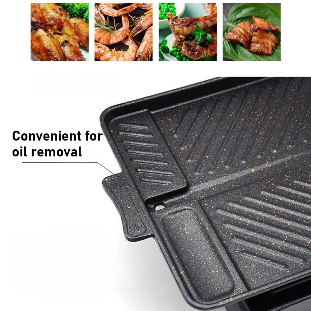 Korean Style Nonstick Grill Pan Rectangular Griddle Barbecue Pot Portable Oil Spill Baking Tray for Kitchen Indoor Outdoor BBQ