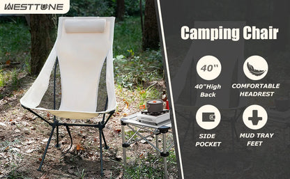 Westtune Portable Folding Camping Chair with Headrest Lightweight Tourist Chairs Aluminum Alloy Fishing Chair Outdoor Furniture