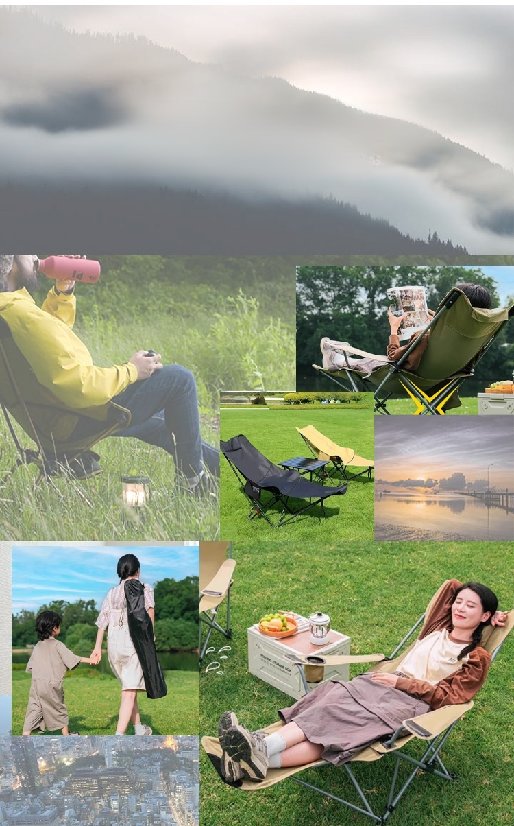 Portable Outdoor Chair with Storage Bag Outdoor Recliner Folding with Leg Support Camping Beach Chair  Lunch Break Folding Chair